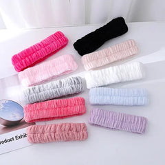 Soft Coral Fleece Headband Women Makeup Wash Face Spa Elastic Hair Band Fashion Female close-up view