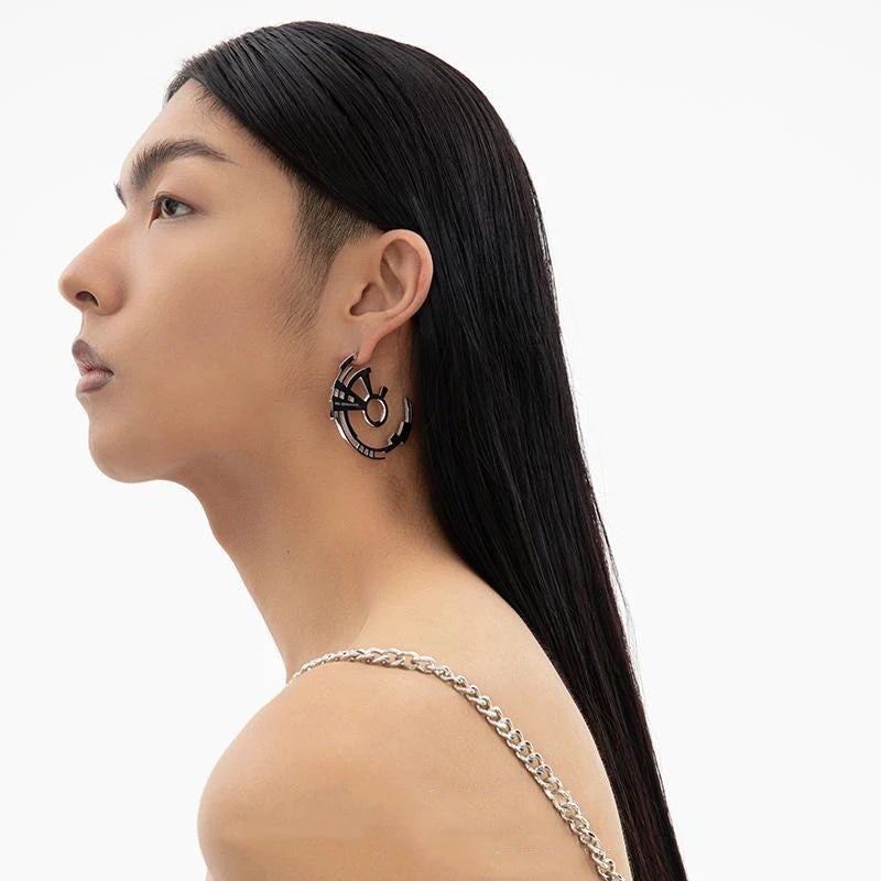 ZHUHE Gear Ear Loops Cyberpunk Style For Women Men's Jewelry Accessories Party Gift additional angle