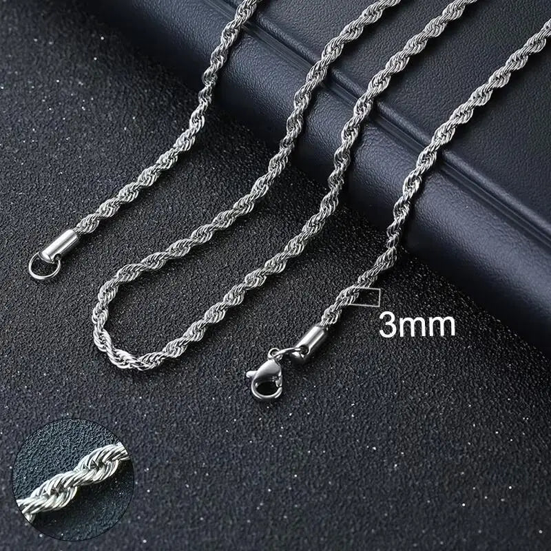 Vnox Twist Rope Chain Necklace for Men Women | Waterproof Stainless Steel Unisex Chai alternate view