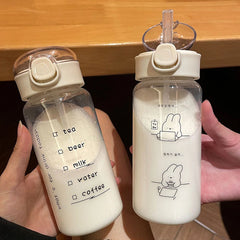 Cartoon Water Bottle With Straw Cute Plastic Drinking Bottle Portable Leak-proof Drin alternate view