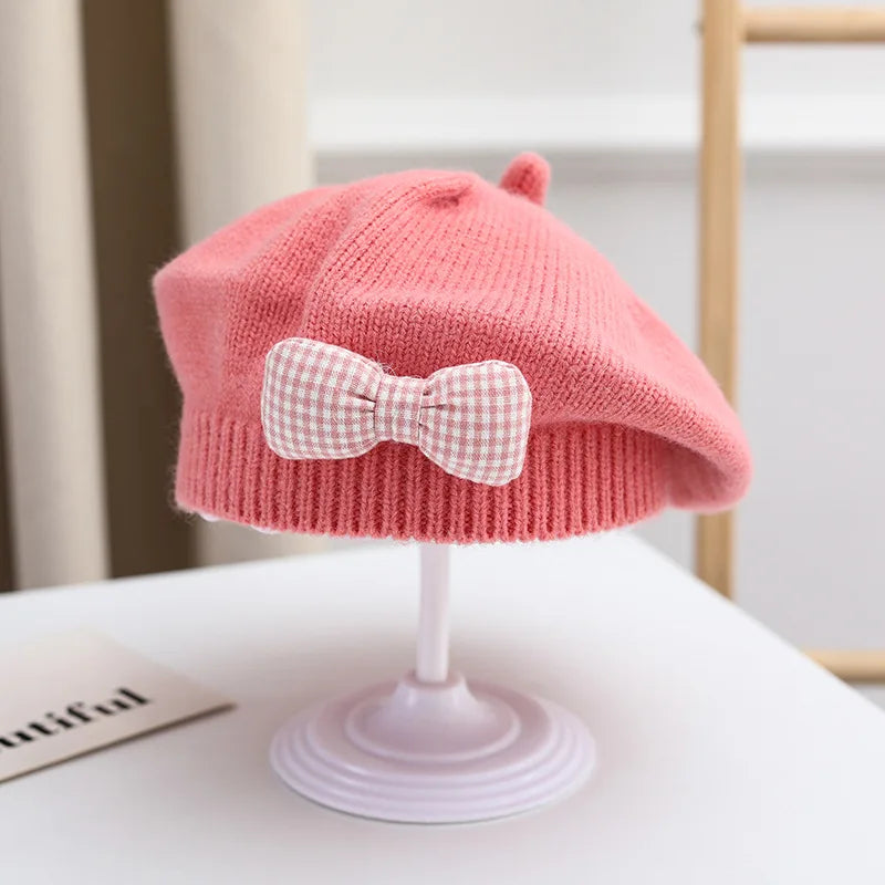 Winter Baby Girl Knitted Beret Hat | Cute Princess Bow Beanie for Toddlers 1-4Y lifestyle view