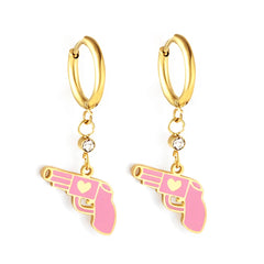 LUXUSTEEL Golden Animal style Women's Hoop Earrings Stainless Steel Earring Panda Din alternate view