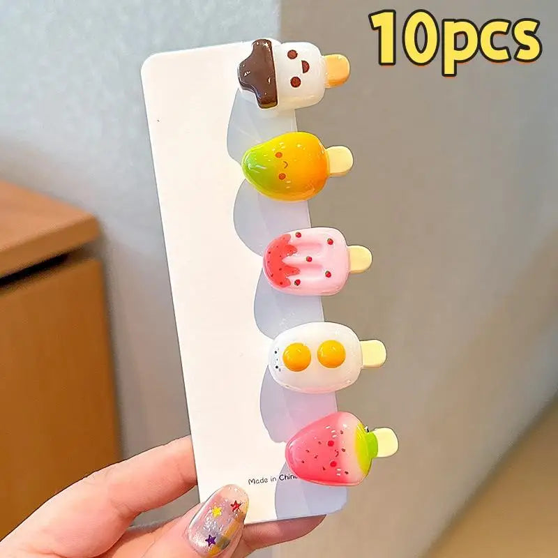 ✰✪10Pcs Hair Accessory Cute Mini Ice Cream Transparent Funny Hair Clip For Women Bangs And Hair Tidying Duckbill Clip