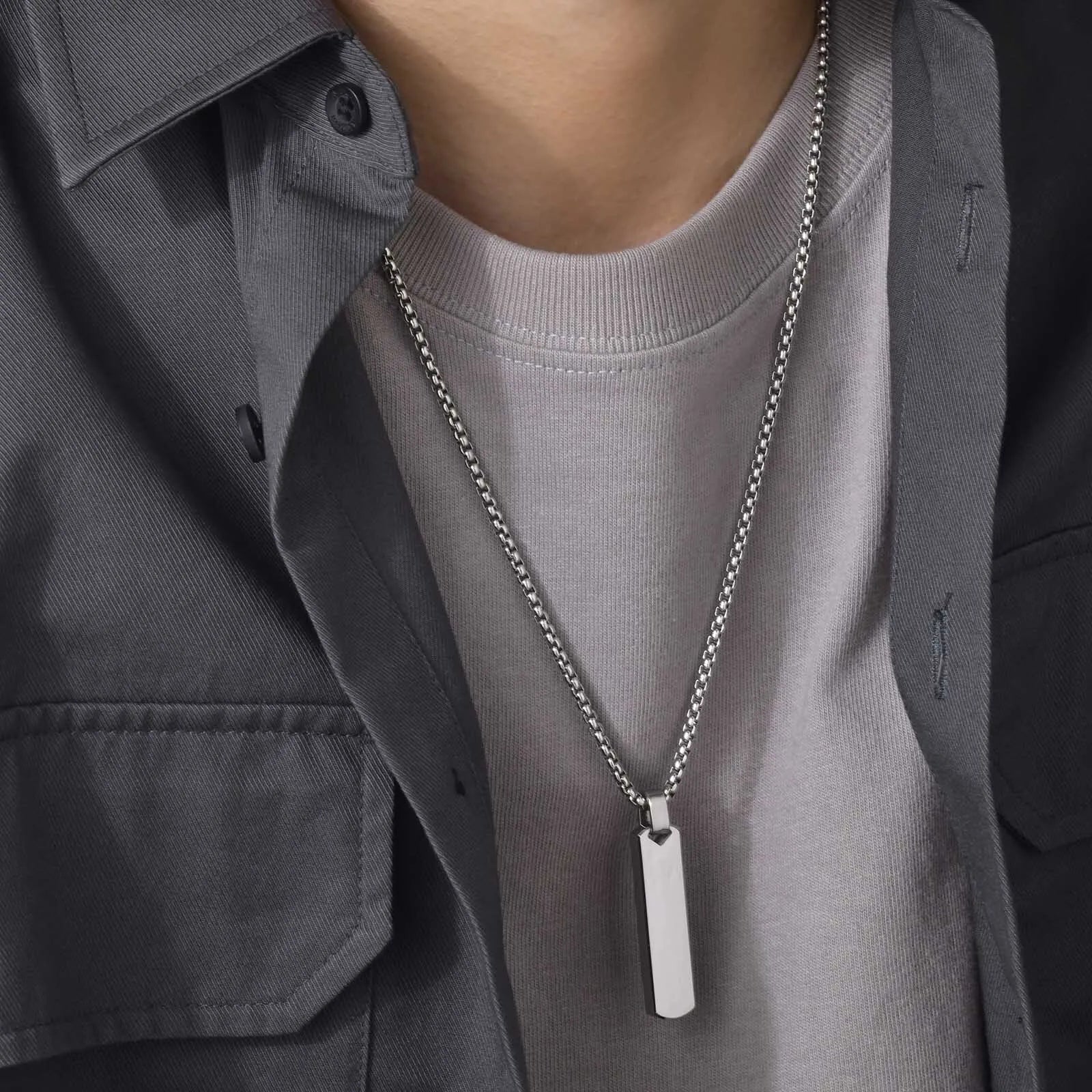 Custom Initials Bar Necklace for Men | Stainless Steel A-Z Pendant alternate view