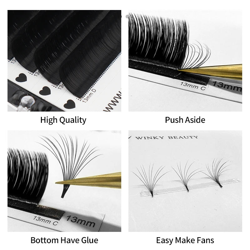 Self Blooming Eyelash Extensions | Easy Fanning Volume Lashes 0.03 0.05 0.07 C D Curl close-up view