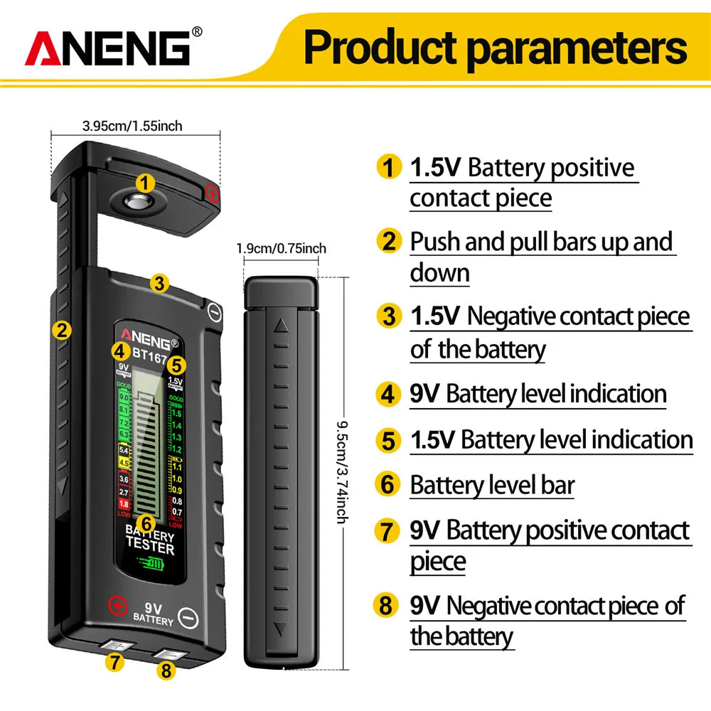 ANENG BT167 Battery Level Detector | Multifunctional Battery Tester for 1.5V and 9V B lifestyle view