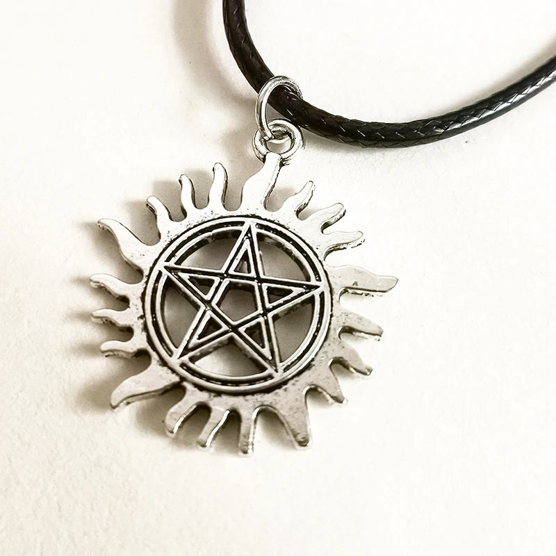 Supernatural Pentagram Star Pendant Necklace for Women Men Black Fashion Choker Wicca Wi detail view