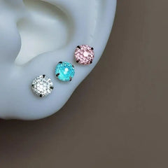 Crystal Stud Earrings Faceted Multicolor Stainless Steel Screw Back Tarnish Resistant Pi detail view