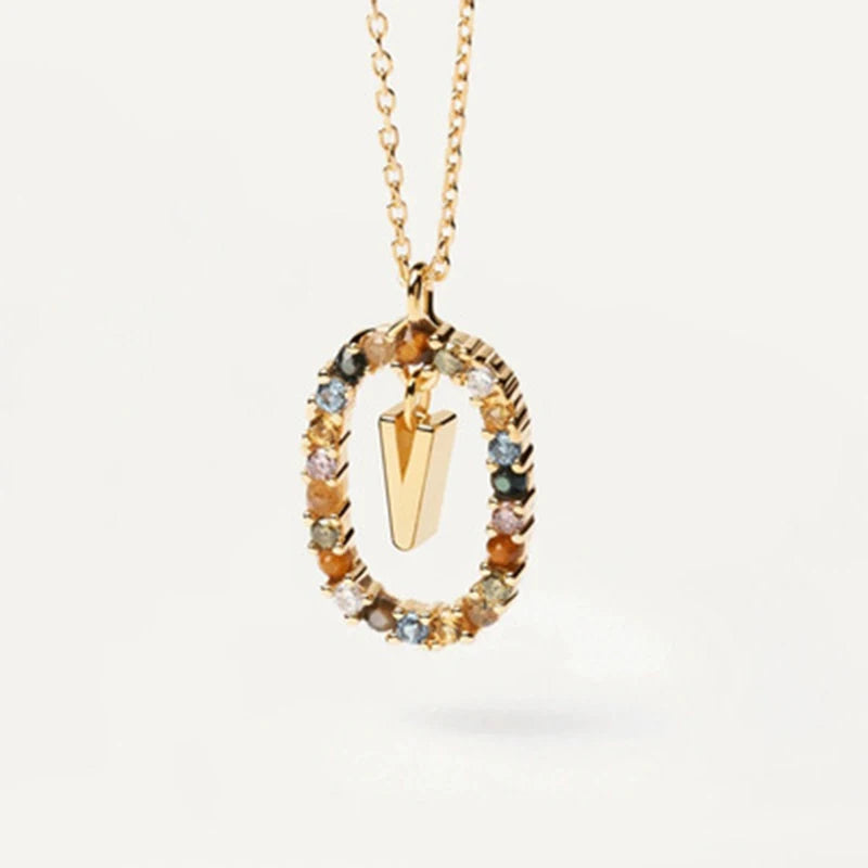 925 Sterling Silver Gold Initial Necklace | Personalized Letter Pendant with Zirconia close-up view