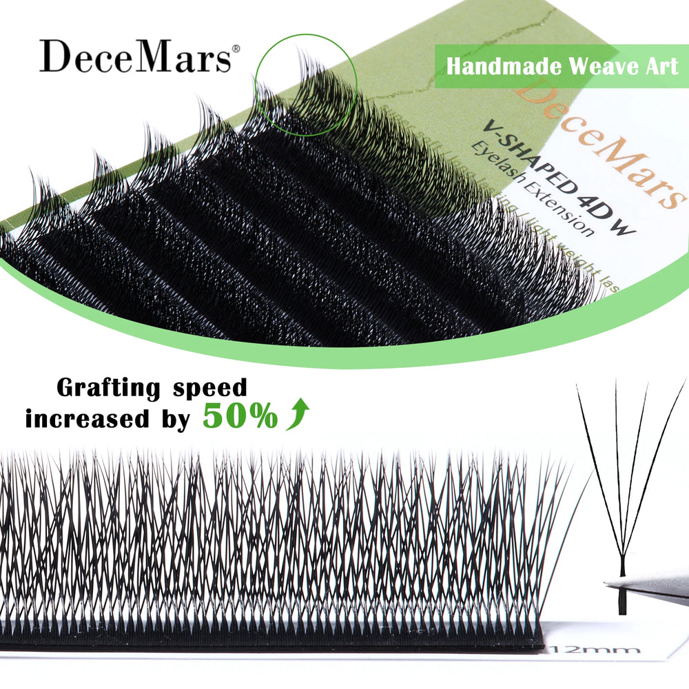 DeceMars V-Shaped 4D Eyelash Extensions | Matte Black 12 Rows per Tray additional angle