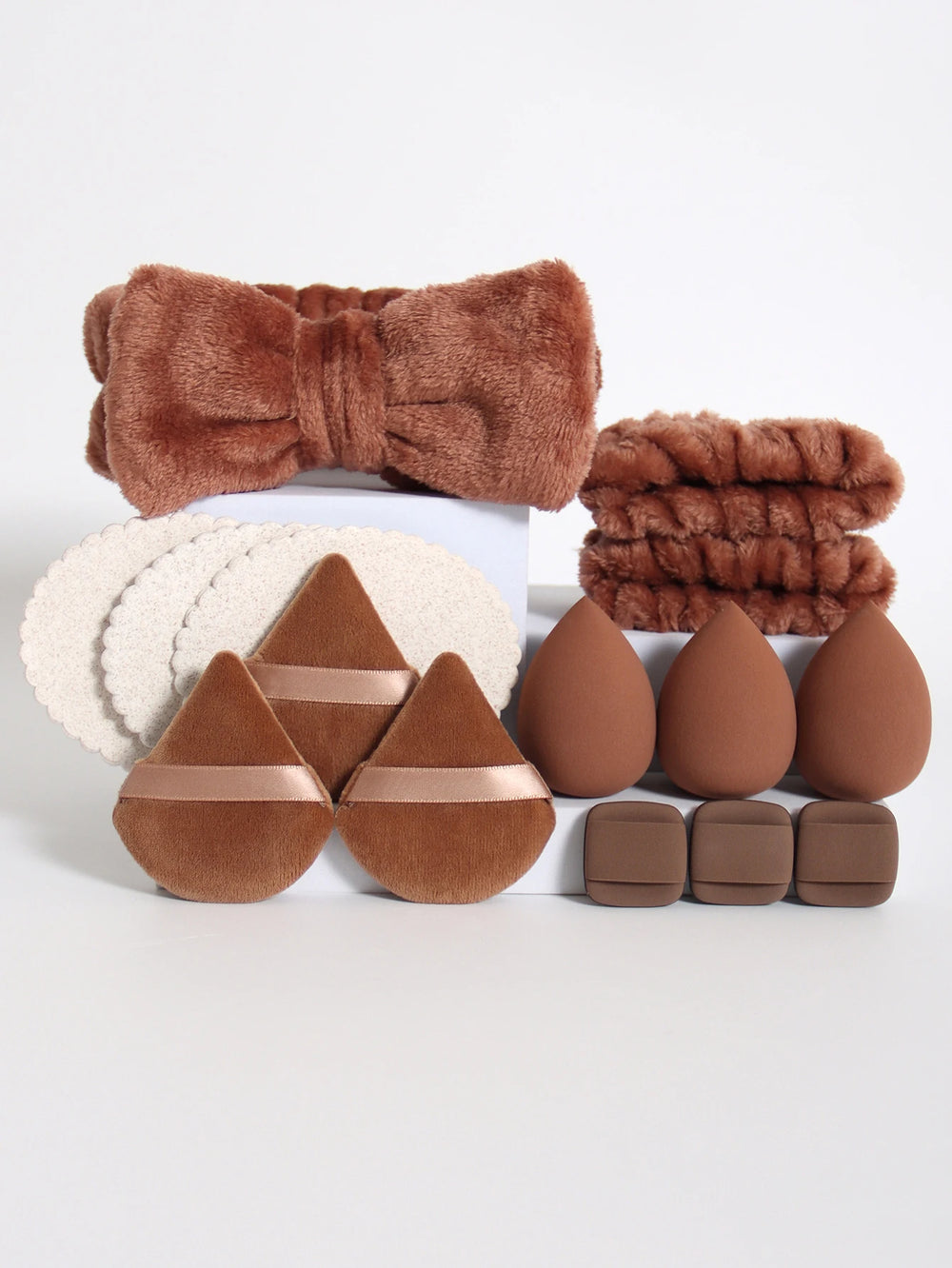 15Pcs Multi-Colored Fluffy Headband and Makeup Sponge Set | Sweet Style Beauty Kit detail view