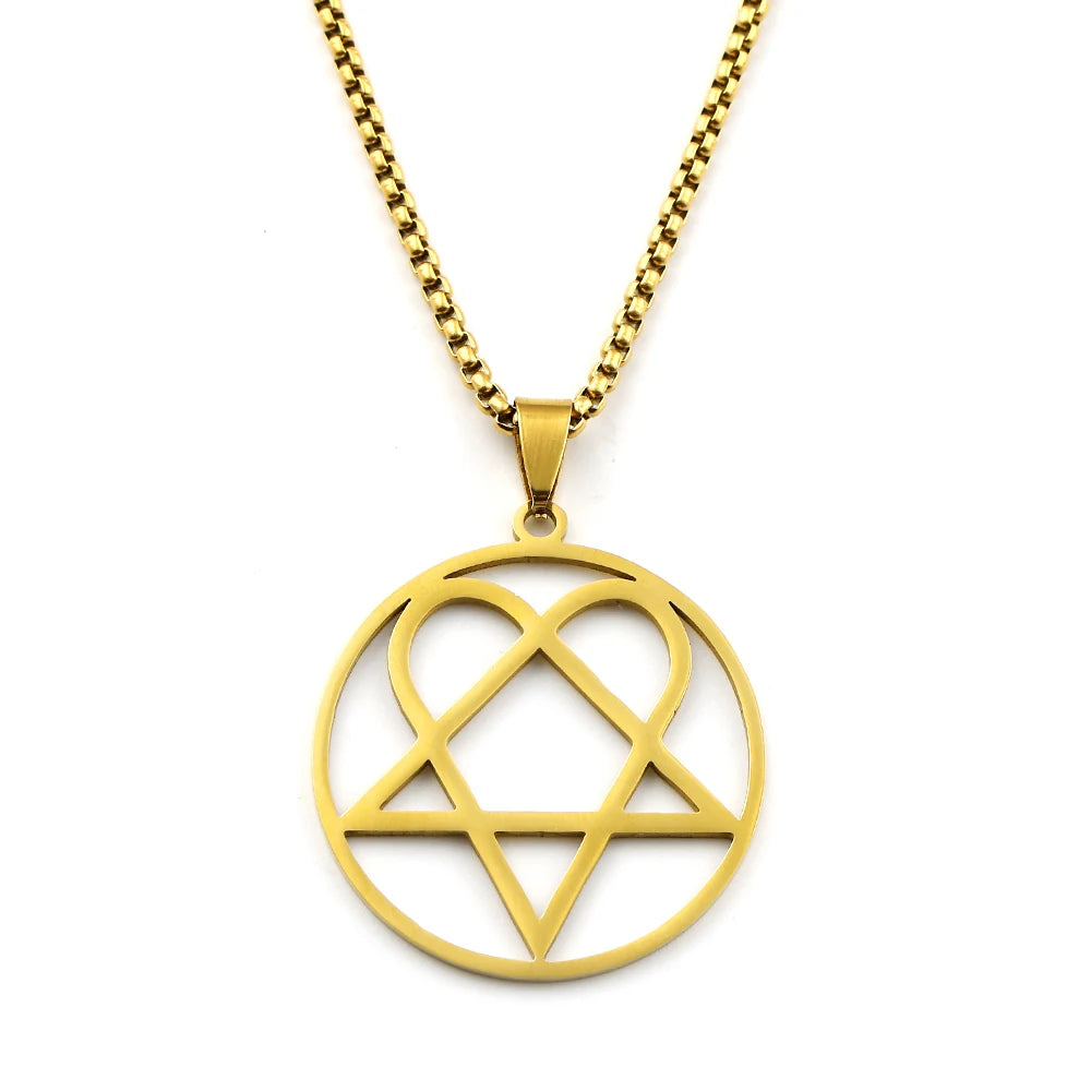 Stainless Steel Heartagram Pendant Necklace | Unisex Music Band Jewelry Gift detail view