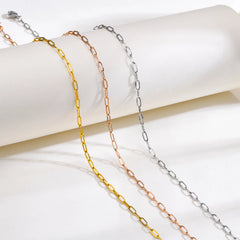 Vnox chic paperclip chain necklaces for women, rose gold color stainless steel rectang close-up view