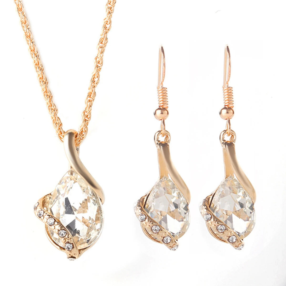 Fashion Silver Color Necklace Earrings Cubic Zirconia Jewelry Sets Elegant Crystal Zirco detail view