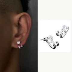 2023 New Simple Zircon Stud Earrings Single Trend Personality Hip-hop Niche Hook Shap alternate view