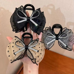 Mesh Bow Rhinestones Hair Clip for Women Elegant Hair Clamp Fashion Girl Ponytail Clip Hair Accessories