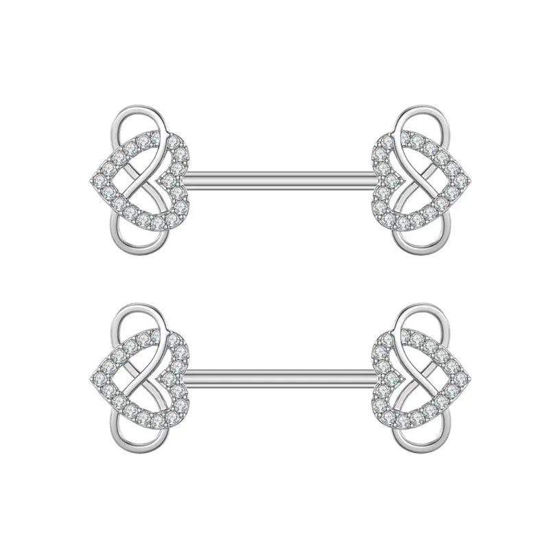 G23titan 2pcs Infinity Love Heart Nipple Piercing Ring 14G Surgical Titanium Barbell alternate view