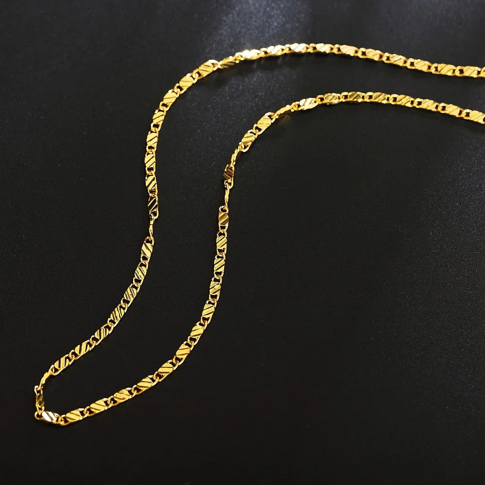 Fashion 18k Gold Necklace 2MM 16/18/20/22/24/26/28/30 Inch Side Chain Necklace For Wom close-up view