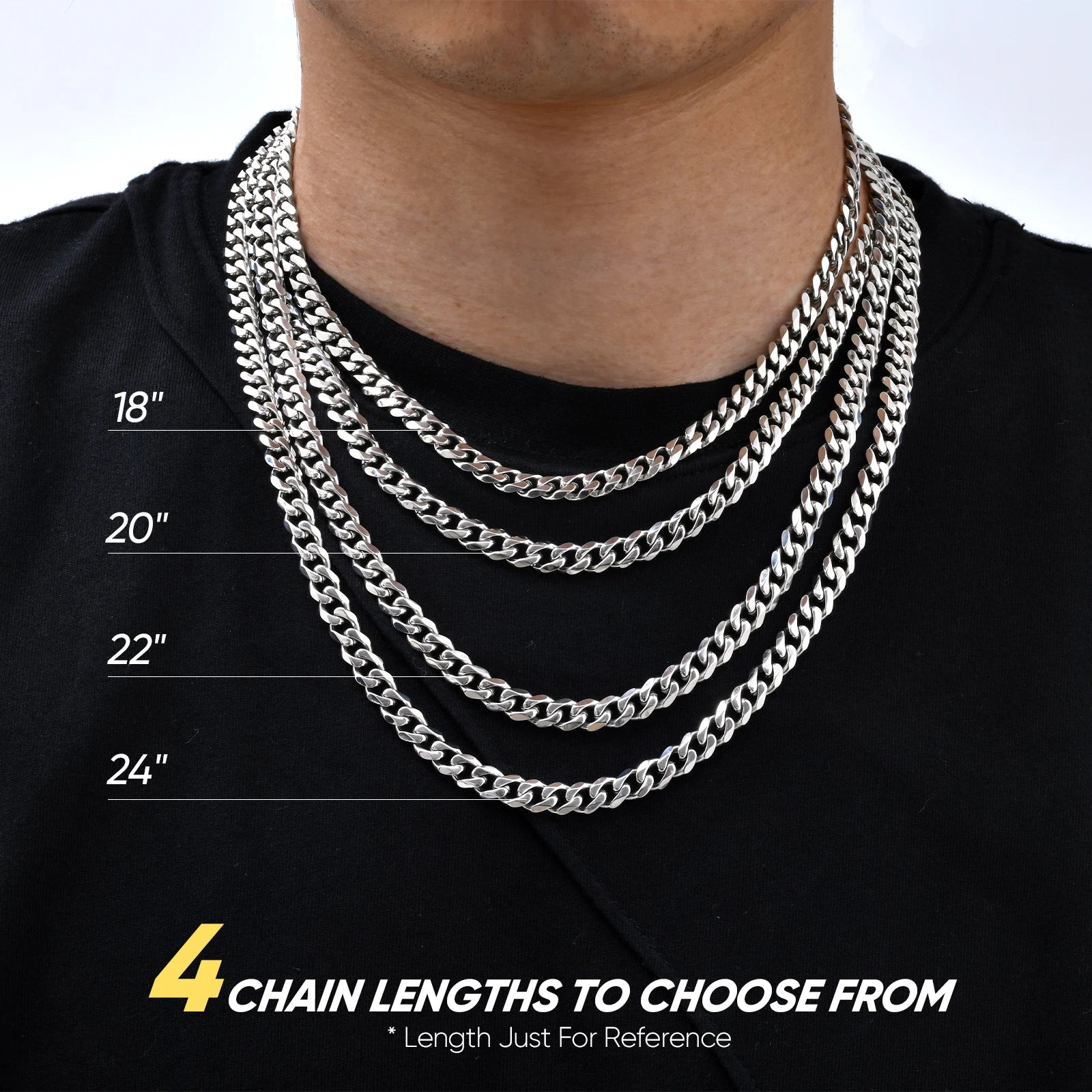 Round Box Chain Necklace for Men | Stainless Steel Link Chain in Gold, Silver, or B additional angle