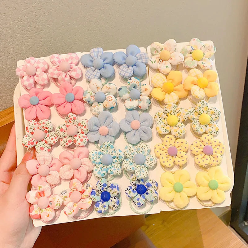 10Pcs/Set New Baby Girl Cute Colorful Flower Hair Bands Ponytail Holder Chilren Soft lifestyle view