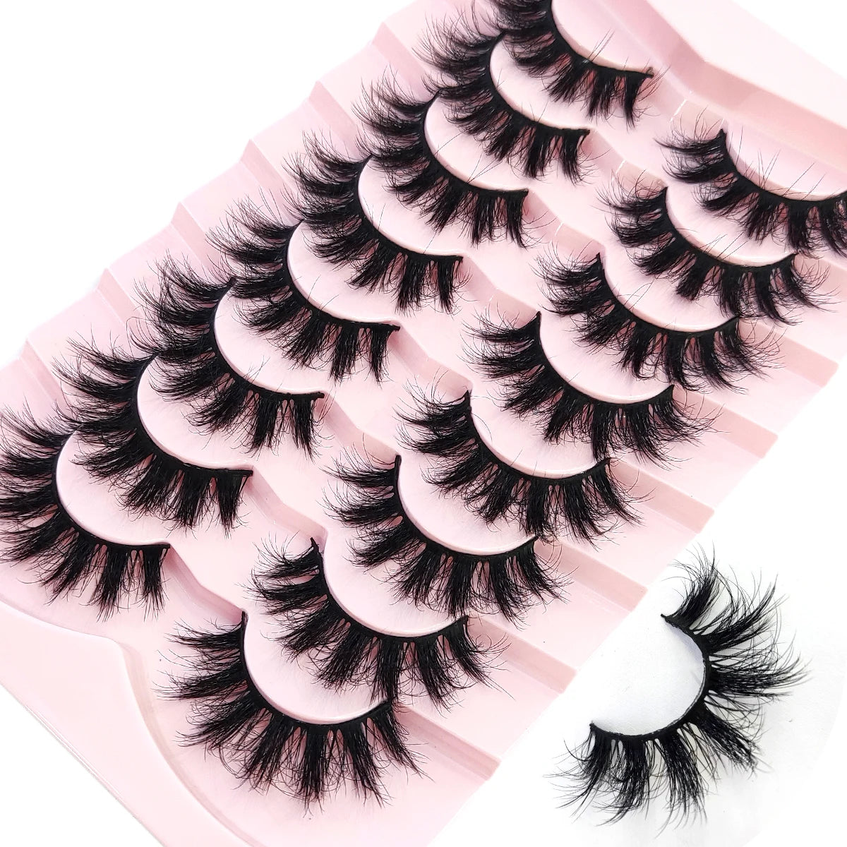 5-8 Pairs Natural Russian Striped Mink Lashes | 3D Volume Wavy False Eyelash Extensions detail view