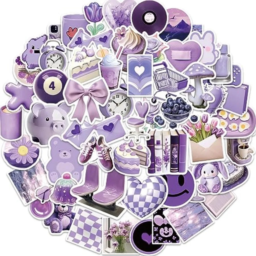 56pcs Purple Aesthetic Stickers for Waterproof Vinyl Decals | Cute Laptop, Water Bott alternate view