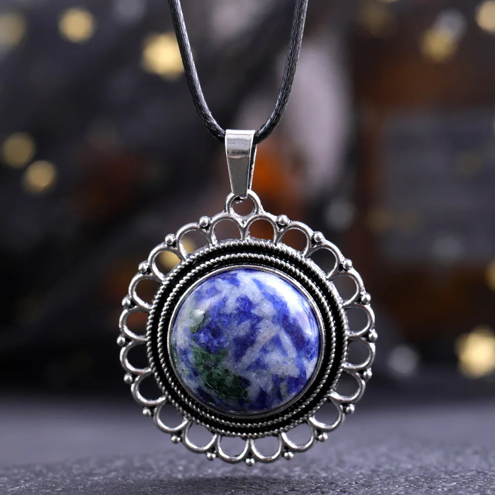 Lace Agate Pendant Necklace | Vintage Handmade Crystal Jewelry additional angle