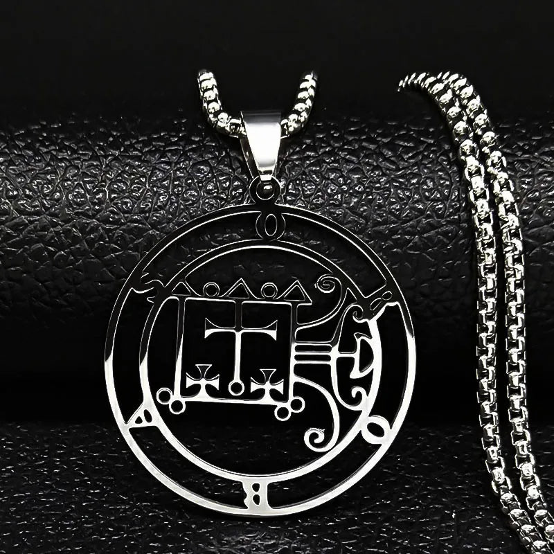 Sigeal Sigil De Lucifer Stainless Steel Satan Necklace | Asmoday Key Baphomet Pendant alternate view