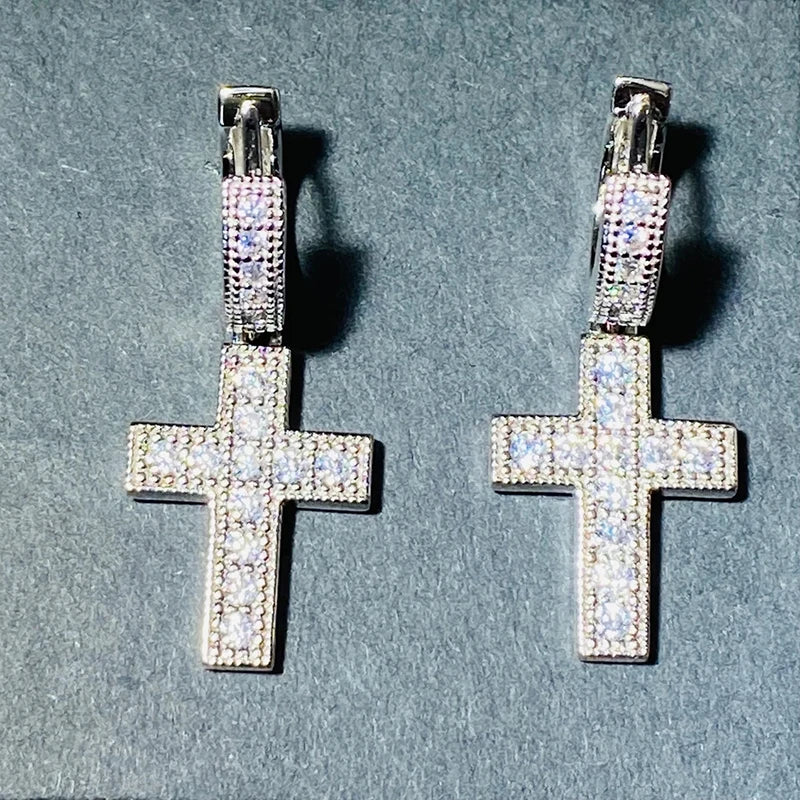 Huitan Dazzling Cross Pendant Earrings for Unisex Stylish Male Hiphop Accessories wit lifestyle view