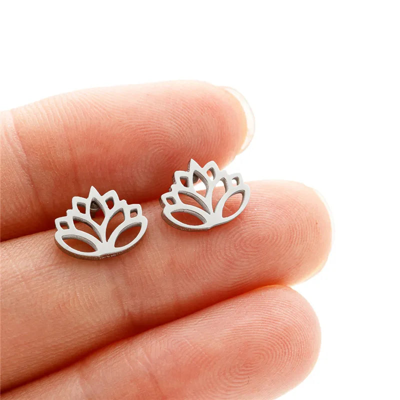 Multiple Stainless Steel Flower Stud Earrings Women Korean Daisy Mandala Rose Lotus additional angle