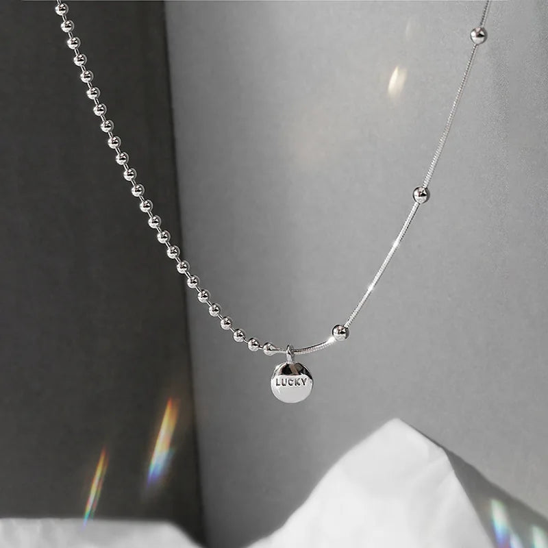 40CM 925 Sterling Silver Snake Chain Necklace | Lucky Round Card Pendant for Women alternate view