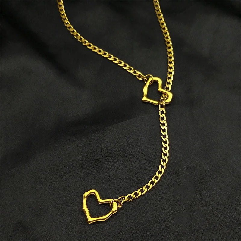 Heart O-ring Long Chain For Women Men Punk Rock Necklace Stainless Steel Key lock Nec alternate view