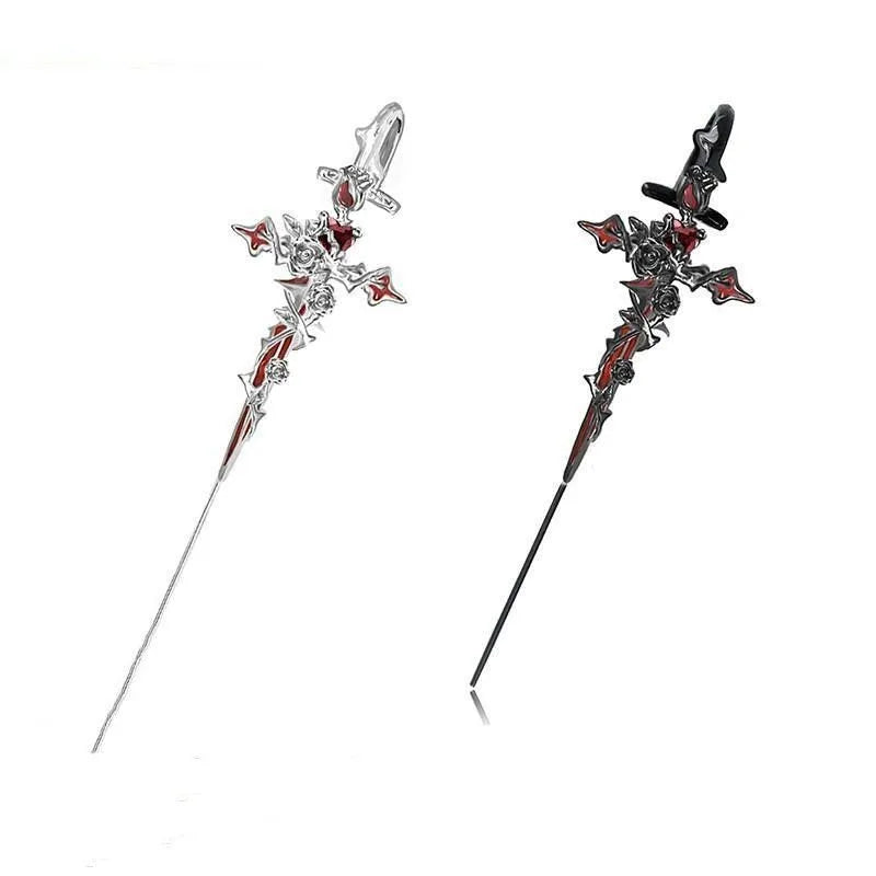 1PCS Retro Dark Gothic Punk Rose Cross Thorn Earring Unisex Piercing Ear Needle Earstuds Eardrop Jew