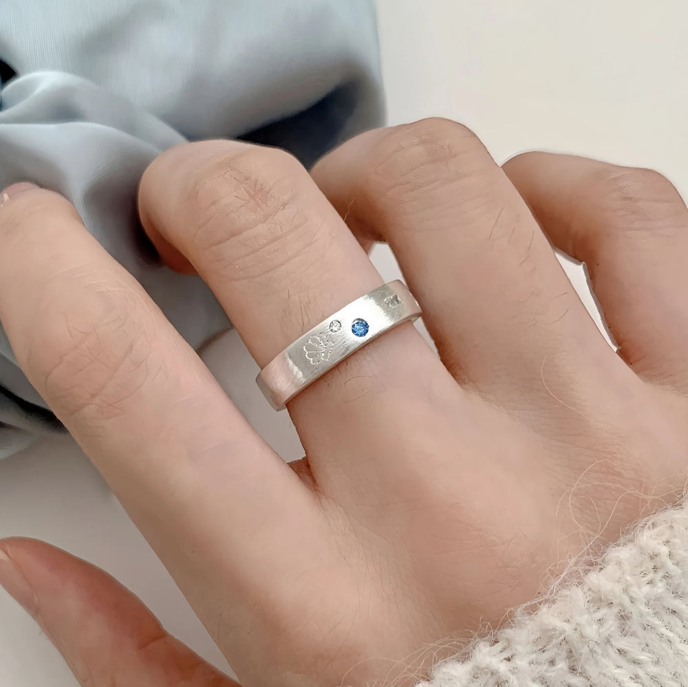 PANJBJ 925 Sterling Silver Frosting Geometry Ring for Women Wide Texture Versatile Ha lifestyle view