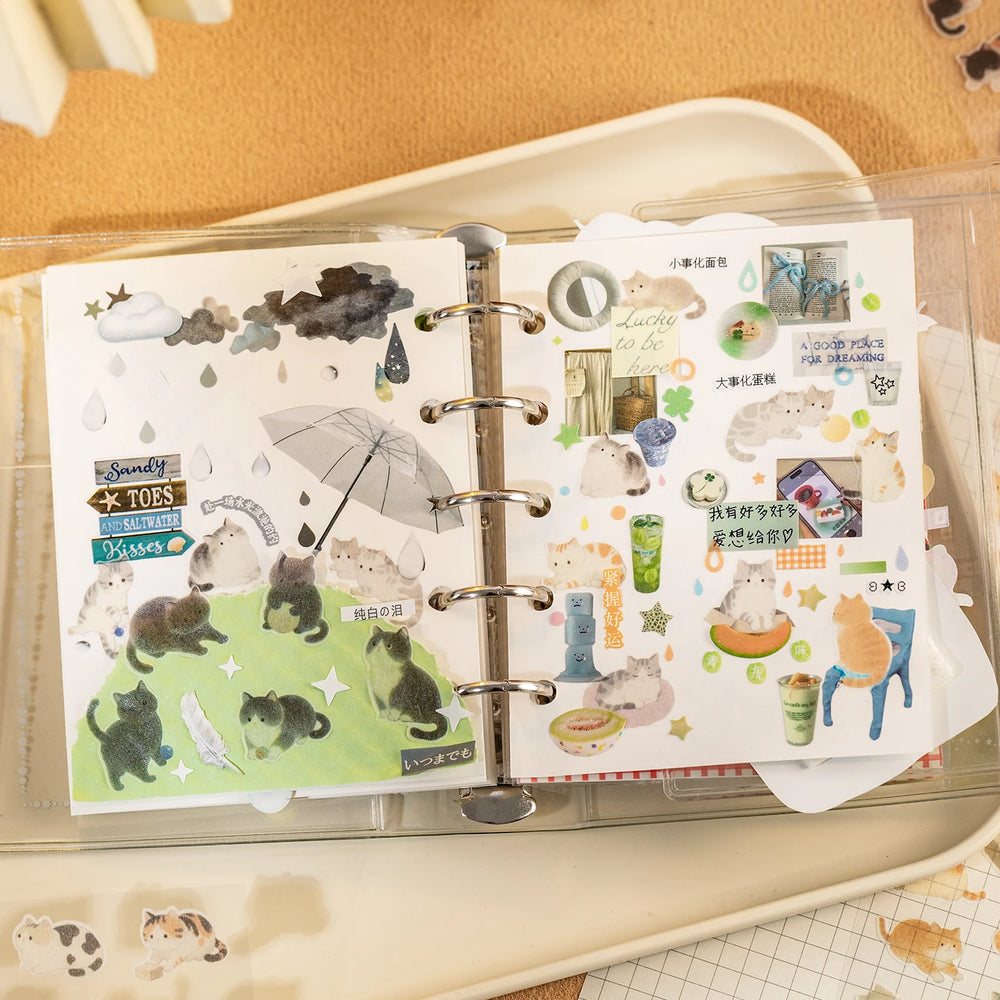 Mr. Paper 4-Pack Fluffy Meetup Stickers | Waterproof Washi Cute Cat Decals for Jour additional angle