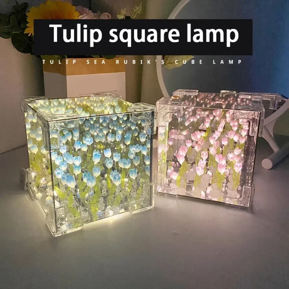 DIY Tulip Sea Mirror Night Light Kit | Handmade Craft Gift Set close-up view