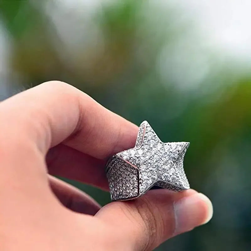 Milangirl New Hip Hop Rock Five Star Rings Men Luxury Women Rhinestones Zircon Pent additional angle