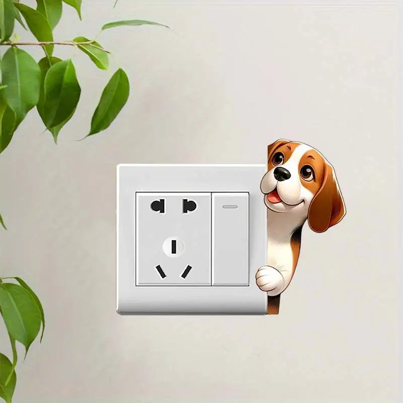 Cute Peeking Dog Animal Light Switch Phone Wall Stickers | Cartoon Decals for Home Decor detail view