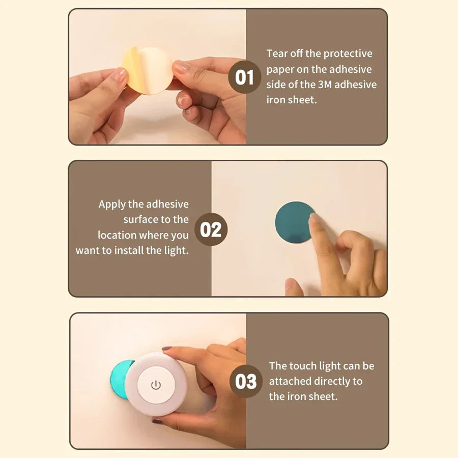 Round Led Wall Lamp | Rechargeable Night Light with Touch Switch, Dimmable, Magnetic B close-up view