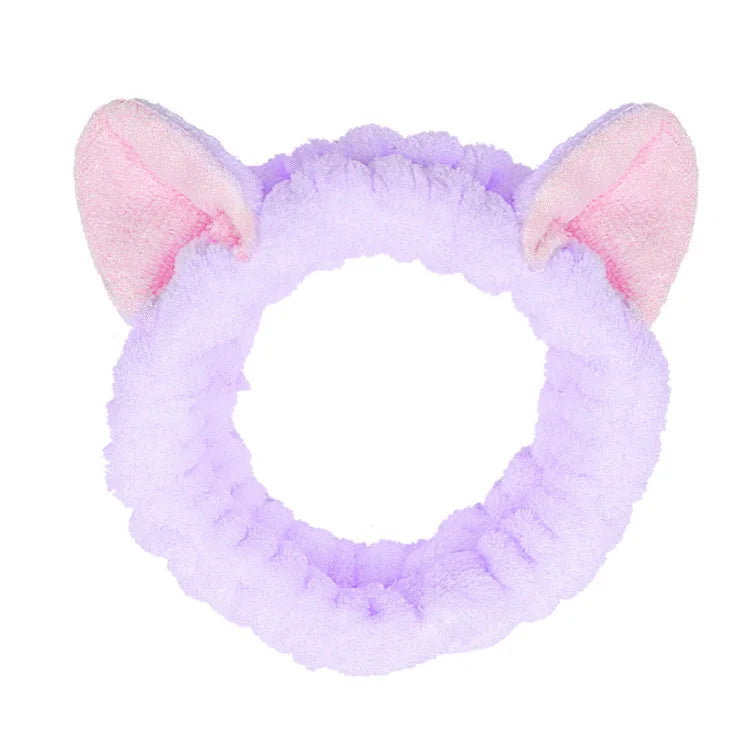 Cute Red Horns Elastic Hairbands for Women Wash Face Sport Soft Plush Rabbit Ears Headba detail view