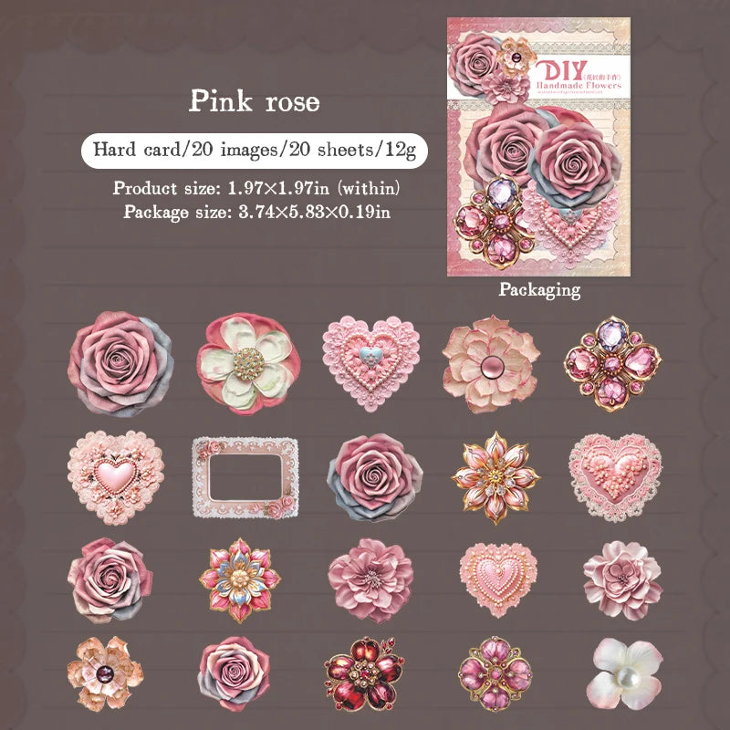 20pcs Hard Card Flower Stickers for Scrapbooking | Floral Craft Decor Set lifestyle view