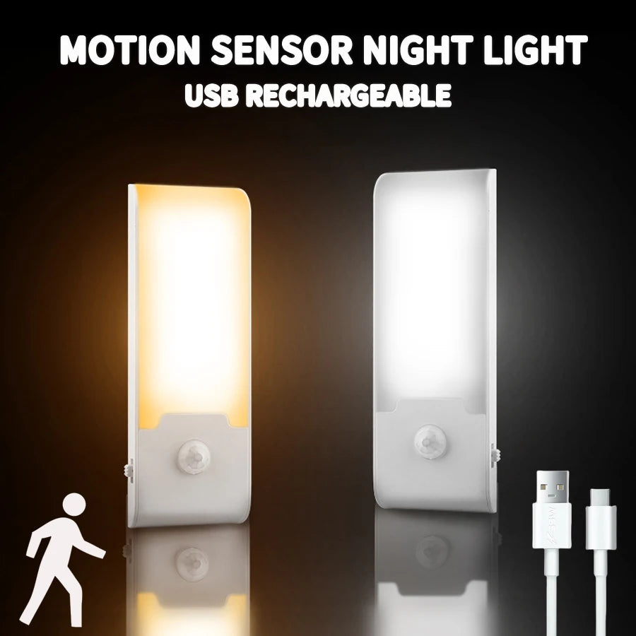 Rechargeable Motion Sensor LED Night Light | Portable Night Lamp for Bedroom Kitchen Cabinet Stairs