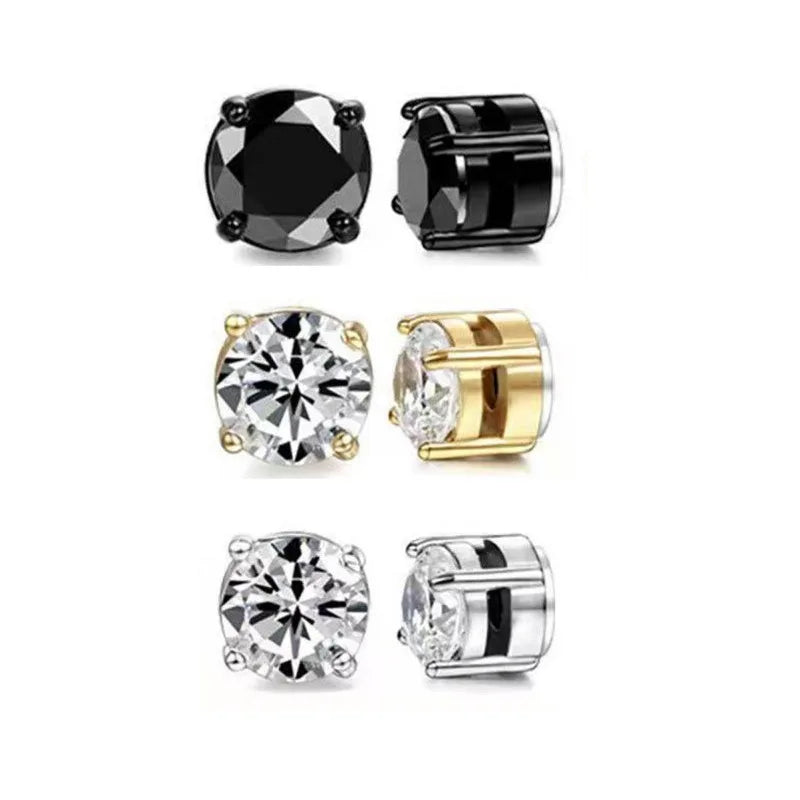 2Pcs Crystal Strong Magnetic Ear Stud Clip Earrings for Men and Women, Punk Round Z additional angle
