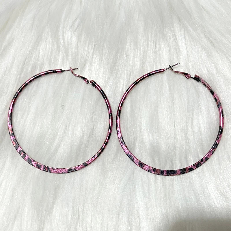 Pink Leopard Print Round Hoop Earrings | Y2K Vintage Punk Jewelry lifestyle view