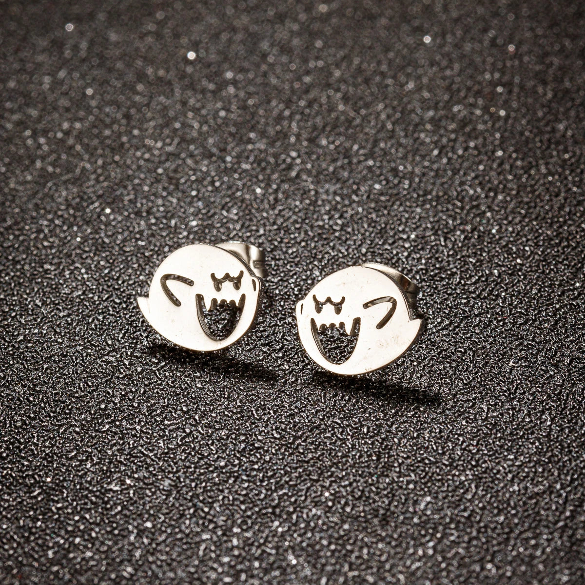 1 Pair Stainless Steel Cute Cartoon Earrings Stud Black Funny Ghost Earings Halloween Jewelry Minima
