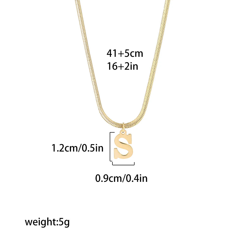 Gold Letter Initial Pendant Necklace | Stainless Steel Snake Chain Jewelry for Wome additional angle