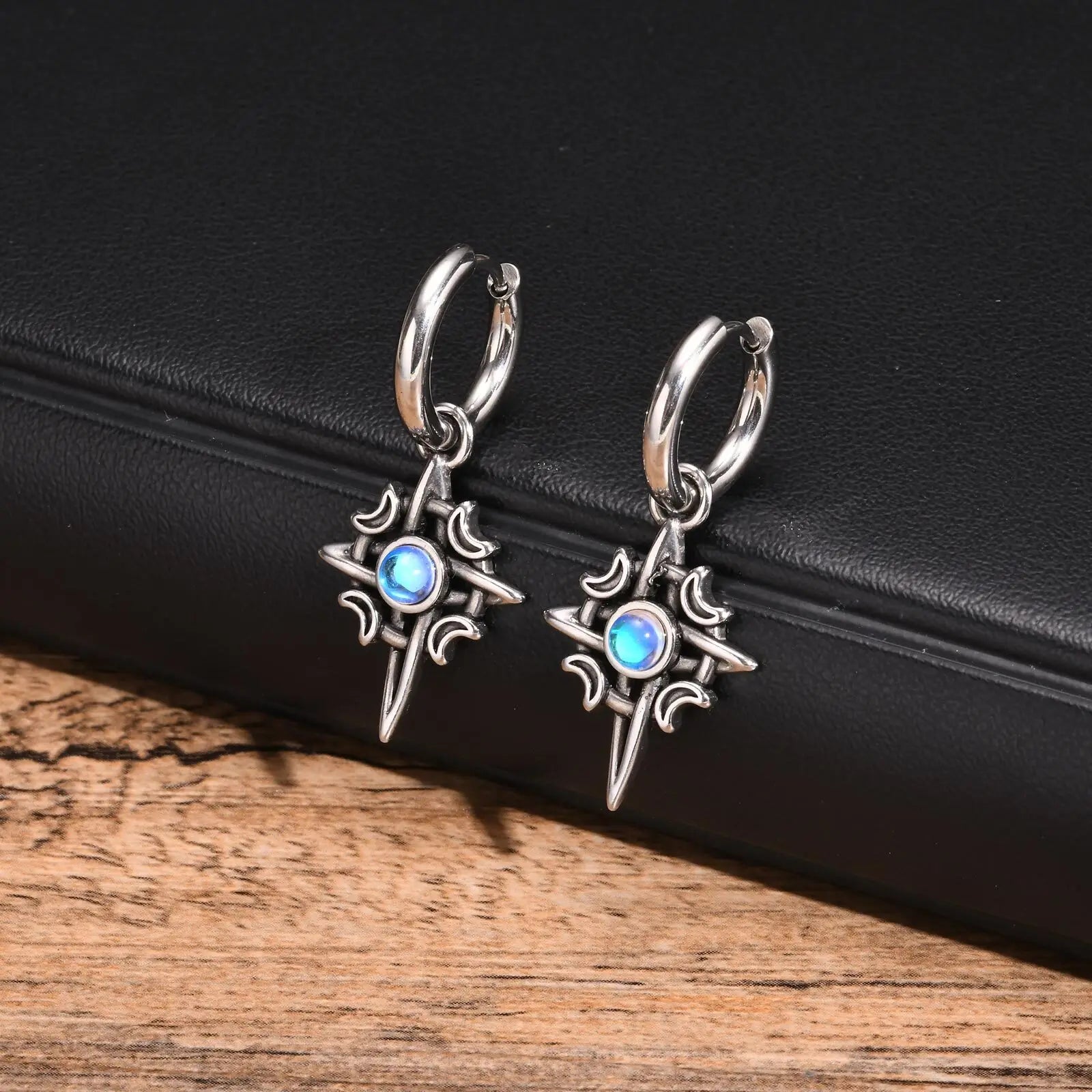 Moonstone Stainless Steel Hoop Earrings for Men | Waterproof Hip Hop Jewelry Gift alternate view
