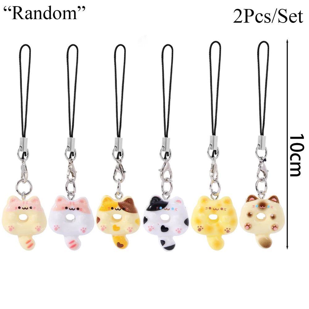 Cute Cartoon Cat Cookie Phone Charm Strap Soft Kawaii Kitty Phone Lanyard Strap Key Chai detail view