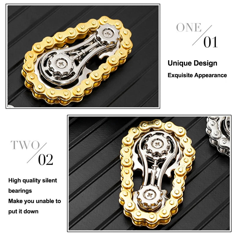 Sprockets Flywheel Fingertip Gyro Fidget Spinner | Metal Bike Chain EDC Stress Reli additional angle