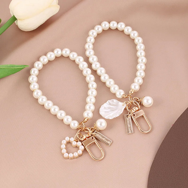 ZAKOL Cute Pearl Keychain for Women Girls Shiny Pearl Bead Shell Phone Bag Backpack C alternate view